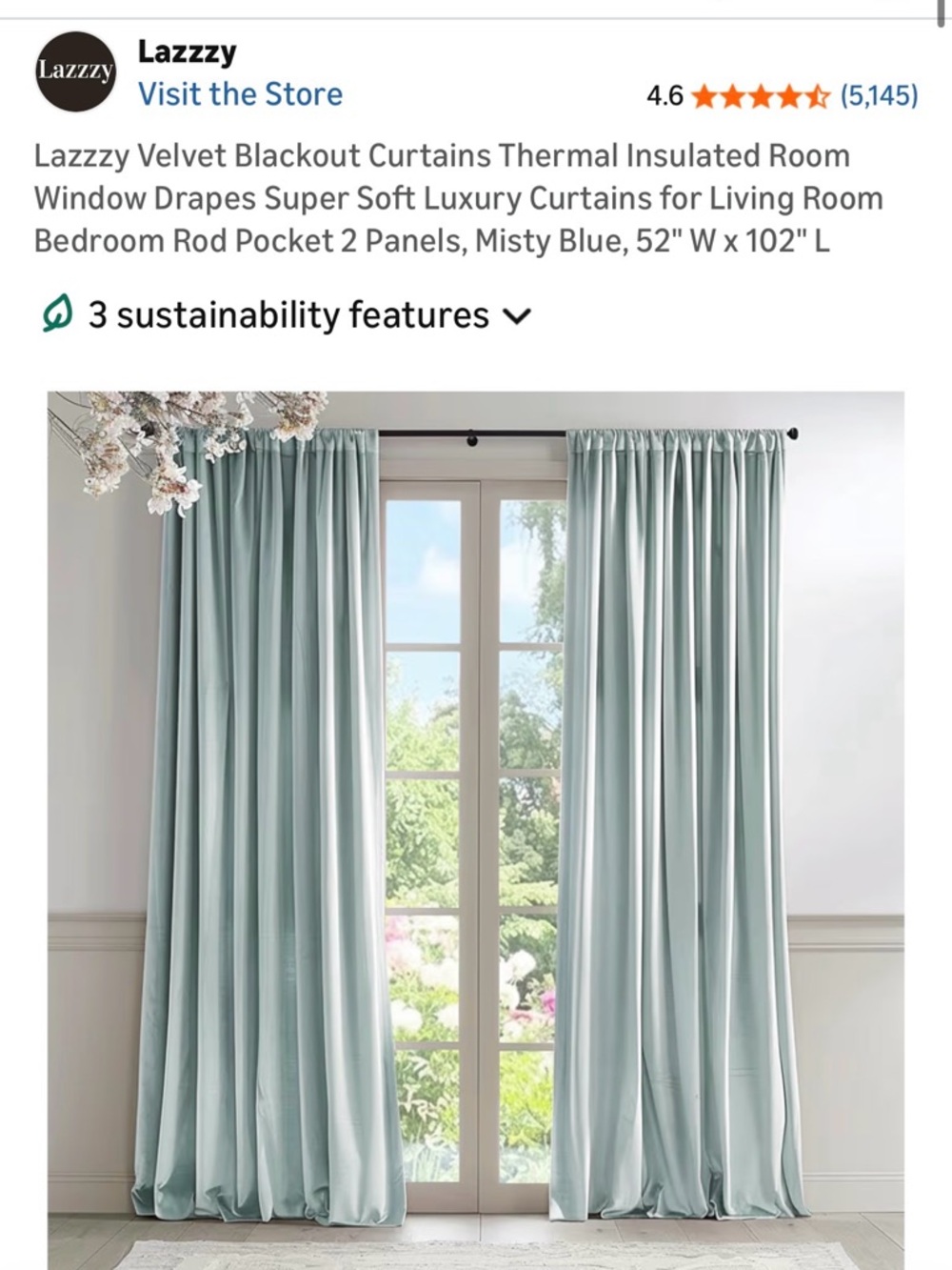 Amazon Misty Blue Velvet Thermal Blackout Curtains - 2 Panels